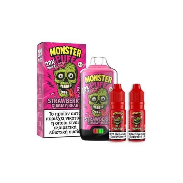 Monster Puff 28K Kit Strawberry Gummy Bear Συσκευή 2ml & 2x10ml 20mg